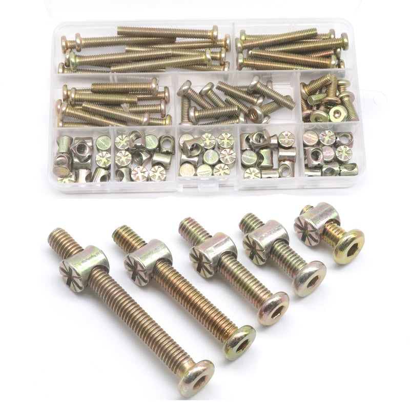 cSeao Baby Bed Screws Bolts Kit  cSeao M6 Hex Drive Socket Cap Bolts Barrel Nuts Assortment Kit  M6 x 15mm/ 25mm/ 35mm/ 45mm/ 55mm for Crib Cot Chairs  100pcs Zinc Plated - Image 1